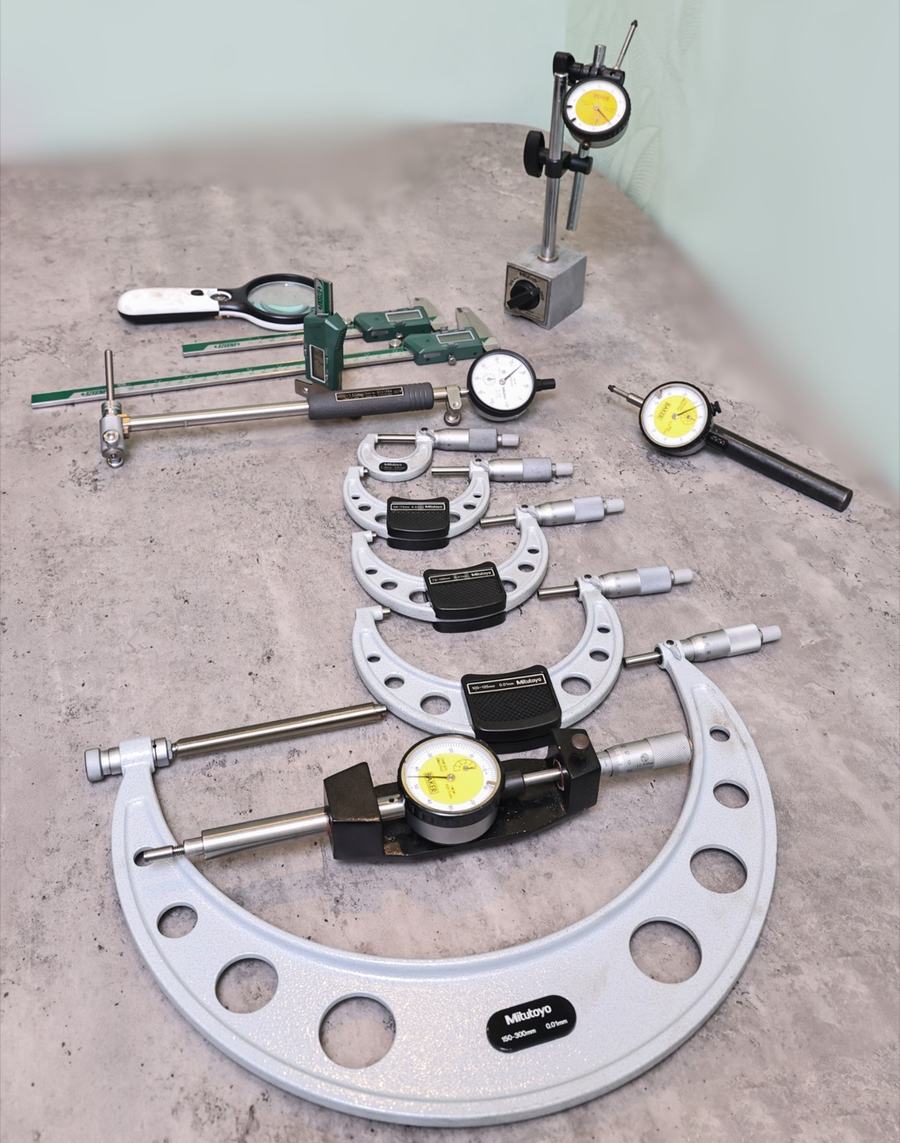 Micrometers, bore gauges and dial indicators used for component measurement