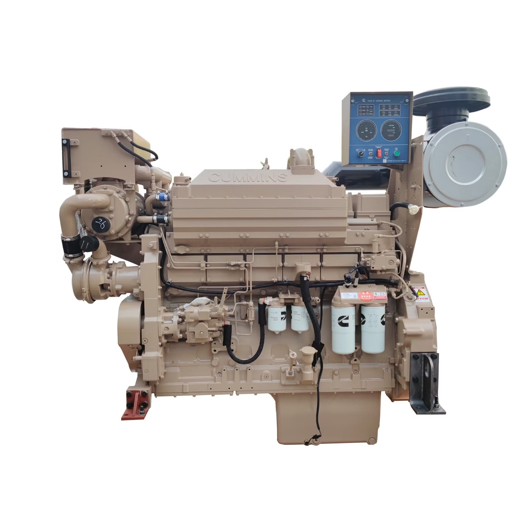 Cummins KTA19 marine diesel engine on a white background