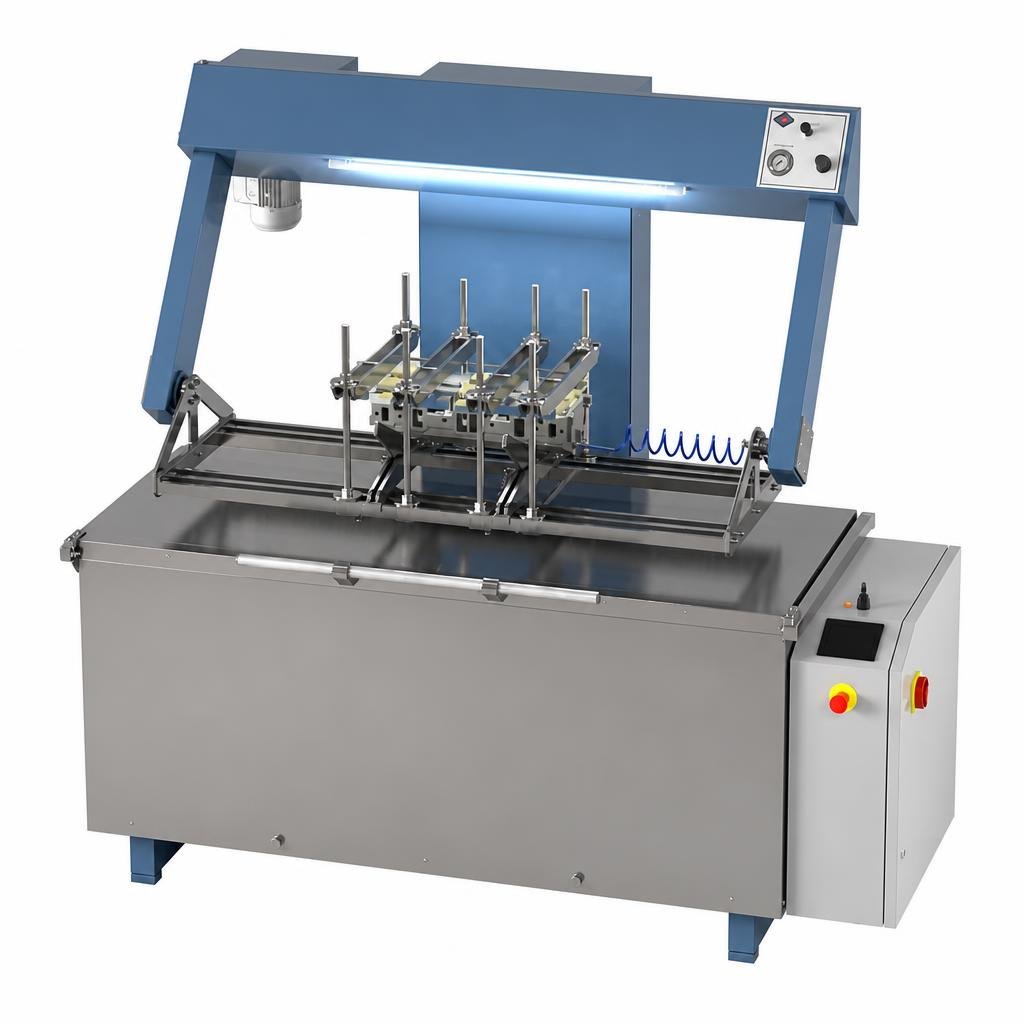 Industrial cylinder-head pressure-test cabinet with clamping frame and controls